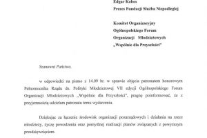 VII edycja Ogólnopolskiego Forum Organizacji Młodzieżowych Wspólnie dla Przyszłości_Patronat Honorowy Pełnomocnika Rządu ds.&nbsp;Polityki Młodzieżowej-1